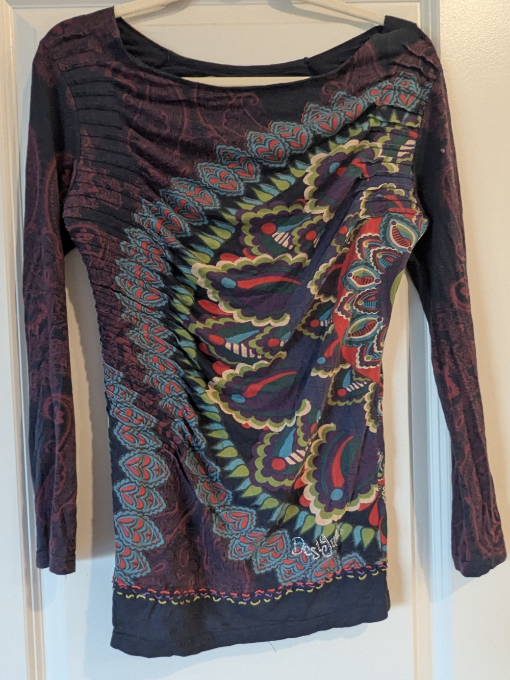 Desigual Navy Multicolor Paisley-Print Long Sleeve Tee